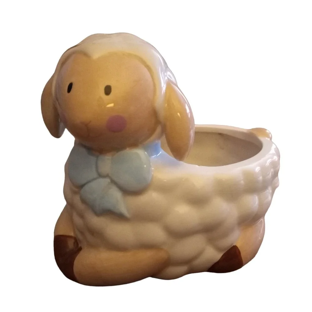 Burton & BURTON Ceramic Planter Little Lamb Sheep Baby Boy Girl Nursery Decor 6